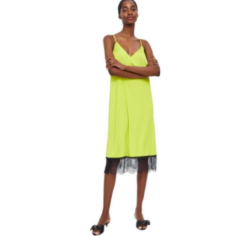 ZARA NWT  LACE TRIM SLIP DRESS LIME GREEN